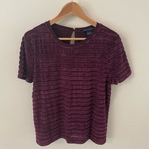 French Connection mesh illusion burnout velvet stripe tee, merlot